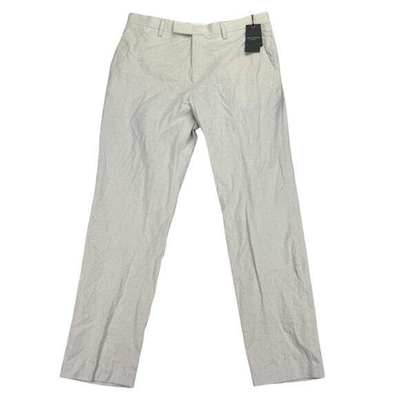 Ted Baker Mens Frankt Tailored Slim Fit Pinstripe Linen Blend Pants Natural 34R - Picture 1 of 4